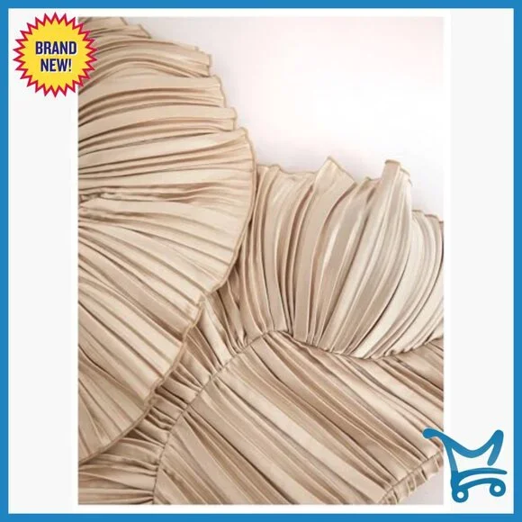 Pleated Satin Strapless Tube Top Party Cocktail Bandeau Zipper Back - Picture 5 of 6